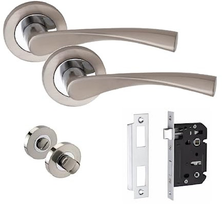 Golden Grace Astrid Design Bathroom Door Handles on Round Rose in Duo Chrome Finish, Classic