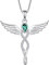 FJ Engelsflügel Kette Damen 925 Sterling Silber Schutzengel Anhänger Halskette Infinity Unendlichkeit Kette Smaragd Mai Geburtsstein Kette Schmuck Geschenke für Frauen Mädchen