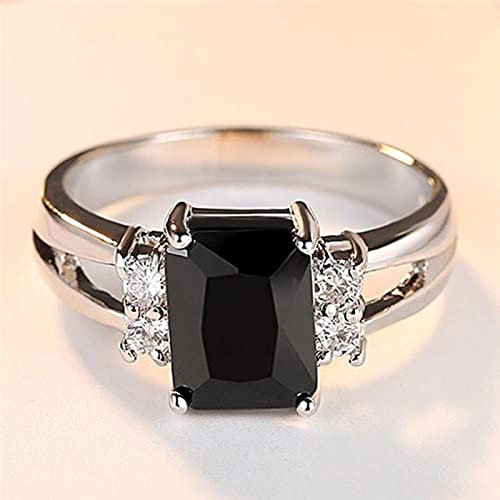 DarryDooly Vintage Maschio Femminile Nero Quadrato Pietra Anello di Pietra Moda Argento Color Nuziale Banda di Nozze Cristallo promessa Anelli di Fidanzamento per Uomini e Donne
