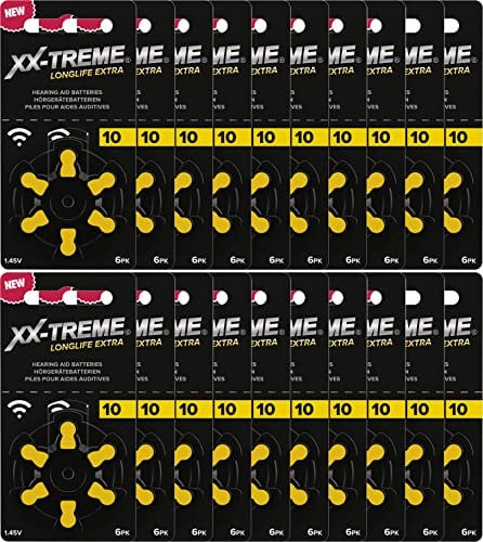 XX-Treme Longlife Extra Hörgerätebatterien Typ 10-120 Stück Hörgeräte Batterien konzipiert für höchste Leistung - Pack mit 20 Blistern à 6 Hörgerätebatterien – PR70 Farbcode gelb 1,45 Volt