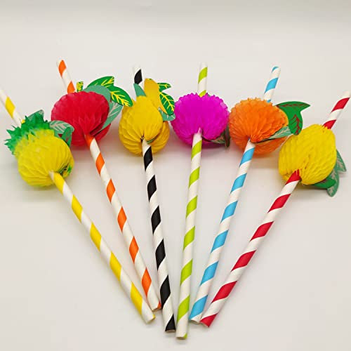 Lot de 50 pailles cocktail en papier 3D, nid d'abeille, fruits, d'ananas pour boissons tropicales, plage, anniversaire, mariage, décoration fête hawaïenne