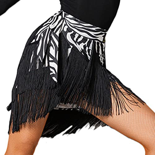 SEAUR Damen Tanzrock Latein Tango Bauchtanz Hüfttuch Fransen Rock Rumba Cha Cha Samba Ballsaal Tanzkleid Weiß Schwarz
