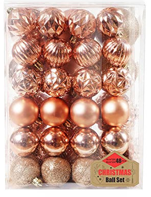 48er Set Christbaumkugeln,6cm Weihnachtskugeln Christbaumschmuck Kugeln Kunststoff Weihnachtskugeln Weihnachtsdeko Set Plastik Bruchsicher Weihnachten Hängende Kugel Weihnachtsbaum Deko,Rose Gold