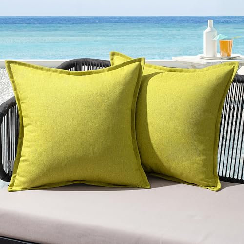 MIULEE Outdoor Kissen Wetterfest Kissenbezug Wasserdichter Dekorative Kissenbezüge Leinen-Optik Sofakissen Dekokissen für Garten Sofa Couch Wohnzimmer Schlafzimmer 2er Set 40x40cm Grün