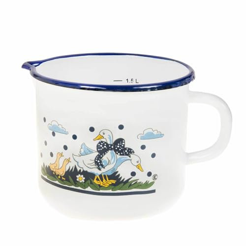 SIDCO Milchtopf Emaille Landhaus Topf mit Ausgießer Schnabeltopf 1,5 Liter