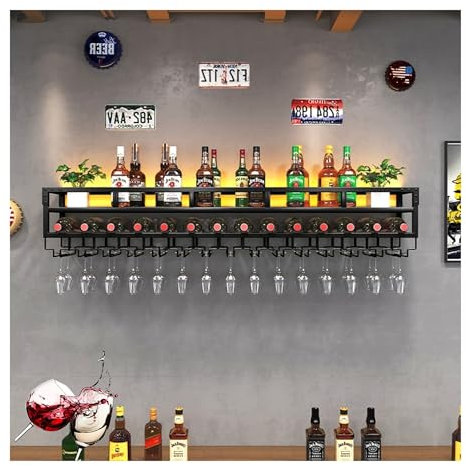 Botellero Vino Pared para Vinoteca Wine Rack Garrafeira de Vino Mueble Bar Mini Bar para Casa Salon Barra Bar Muebles Cocina Esquineras Pared con Soporte para Copas y Luz para Bar Sala de Estar (Colo