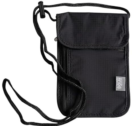 Pochette Tour de Cou Noir, Portefeuille de Voyage Portable, Sac de Passeport Antivol, Sac de Cou Unisexe mit Bloqueur, Pochette pour Smartphone, pour Argent Billet Cartes Clés Éléphone