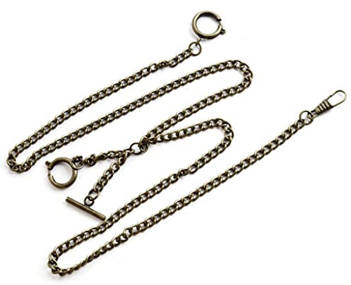Uqezagpa Uhrenkette für Herren, doppelte Albert-Kette, Taschenuhr, Panzerkette, antiker T-Steg, Uhrenkette für Taschenuhr, Schlüssel, Anhänger, bronze, 39*6cm