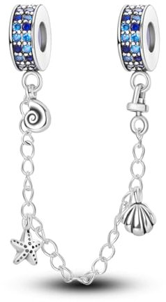 Sonne Mond und Sterne Anhänger 925 Sterling Silber Charms für Armband Geheimnisvoller Sternenhimmel Charms Kompatibel mit Europäischen Armbändern für Frauen (Muschel Seestern Sicherheitskette)