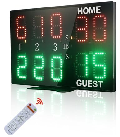 YZ Anzeigetafel, 10-Stellige Led Anzeigetafel, Punktezähler mit Fernbedienung, Tragbare Tennis Scoreboard, Aufzeichnung von Punkten, Spielen und Sätzen, Anzeigetafel Elektronisch für Tennis-Wettkampf