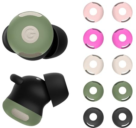 [5 Pairs] Eartips for Google Pixel Buds Pro 2 (2024), Silicone Sport Ear Tips, Anti-Slip Replacement EarTips Kit for Pixel Buds Pro 2, Fit in The Charging Case (Black/Off White/Rose Red/Pink/Green*1)