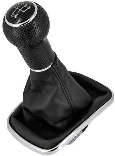 Schaltknauf + Schaltsack Set 5 Gang passend für VW Golf 4, 1997-2006, Plug & Play, Auto Schalthebel Schaltmanschette, mit Rahmen, schwarz - chrom