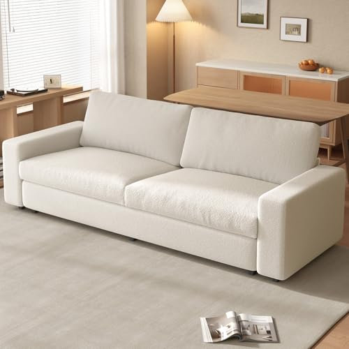Guyii Modernes Design Stoffsofa, gemütliche 3-Sitzer Couch – 212 cm lang, helle Wohnzimmer-Couch, Bequeme gerade Polstercouch, langes Stoffmöbel für modernes Wohnen