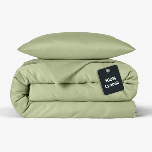 twentythree Lyocell Bettwäsche (1x) 155x220 + 80x80 cm Fresh Sage | 100 Prozent TENCEL aus Eukalyptus, Weniger Schwitzen, Weicher als Baumwolle, Hypoallergen, Atmungsaktiv, Mit Reißverschluss