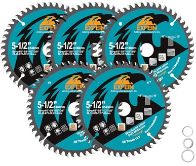 EXFEIN 140mm Wood Cutting Discs 5pcs, 48 Teeth ATB TCT Fine Finish Disc with 20mm Bore for Wood Plastic