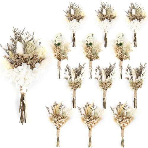 Larber 12 Stück Mini Getrocknete Blumenstrauß Mini Trockenblumenstrauß Trockenblumenstrauß Klein Boho für Fotografie Fotorahmen Wohnkultur Hochzeiten Parteien und Andere Gelegenheiten Dekor
