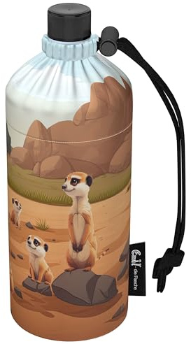 Emil Glas Trinkflasche 0,4l Erdmännchen – isolierte Kinderflasche für Kindergarten & Schule, auslaufsicher, schadstofffrei für Mädchen und Jungen