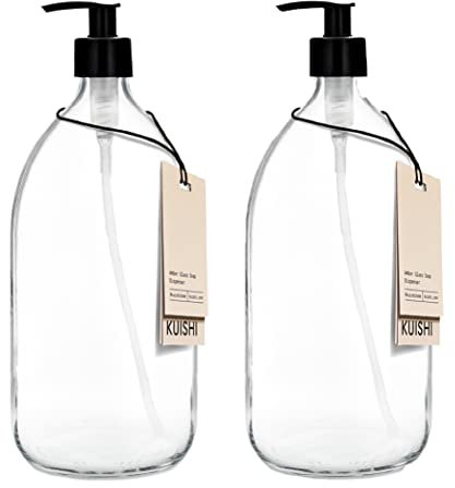 Set of Two Clear Glass Dispensers Plastic Pump 1000ml (2, 1000ml)