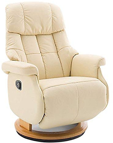 Robas Lund Relaxsessel Calgary Comfort L , bis 130 kg belastbar, drehbarer Fernsehsessel mit Liegefunktion, Echtleder creme, Gestell Holz natur