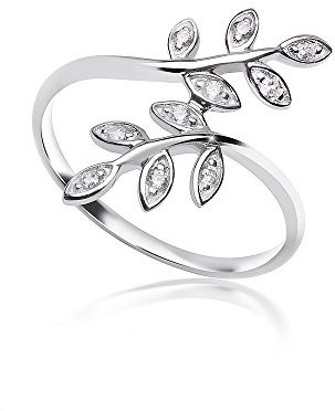 MATERIA Damen Ring Lorbeer Blätter 925 Silber Zirkonia rhodiniert offen #SR-125, Ringgrößen:57 (18.1 mm Ø)
