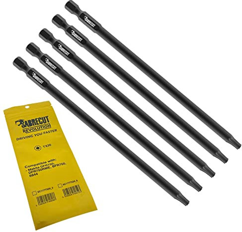 5 x SabreCut SC177TX20_5 177mm TX20 kompatibel mit Makita DFR750 DFR750RME BFR750 6844 Trockenbau-Schraubendreher-Pistolenbit mit automatischem Vorschub einseitig Torx Nr. 20 robust