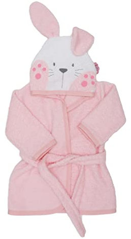 Ti TIN Accappatoio con Cappuccio Per Bambini | 100% Cotone Morbido e Assorbente con Orecchie Di Coniglietto Rosa, Taglia 6 o 9 mesi