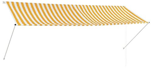 vidaXL Markise, Klemmmarkise Einziehbar, Sonnenschutz für Fenster Terrasse Balkon, Balkonmarkise Fallarmmarkise Fenstermarkise, Gelb Weiß 350 x 150cm