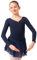 tanzmuster ® Ballettkleid Mädchen Langarm - Anna - aus weichem Baumwollstoff mit Glitzersteinen und Chiffon Röckchen fürs Kinder Ballett Ballettbodyin marineblau, Größe:152/158