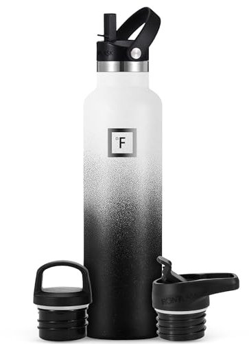 Insulated Water Bottle with Straw Lid Narrow - 710ml (3 Lids) - Cold 24hrs & Hot 12hrs Drinks - Double-Walled Stainless Steel Metal Leakproof Travel Sports Gym Camping & Hiking Hydration Flask