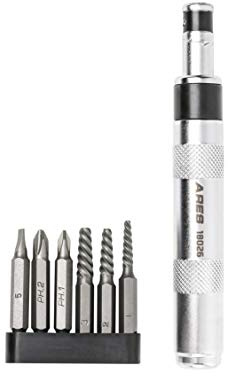 ARES 18026-1/4-Inch Drive Manual Reversible Impact Driver - Includes 6-Piece Flathead, Phillips, and Spiral Screw Extractor Bit Set - Disengage Rusted Fasteners or Frozen Bolts - Compact Design