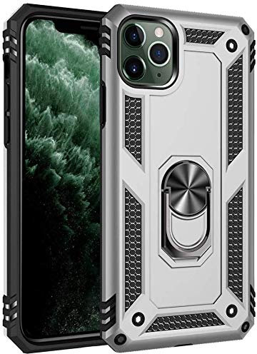 Shockproof Case For Apple iPhone 11 Pro Max (6.5), Premium Protective Ring Armour Phone Case with [Kickstand], Dual Layer shock Absorption Design For iPhone 11 Pro Max - Silver
