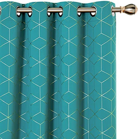 Deconovo Verdunkelungsvorhänge mit Ösen, Blickdichte Gardinen, Wohnzimmer Vorhang, 138x117 cm(HöhexBreite), Türkis, 2er Set