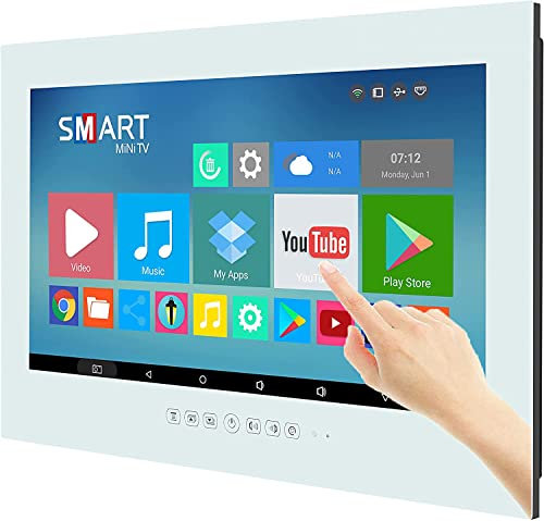 Haocrown 22 Inch Waterproof Bathroom TV with Smart Touch Screen White, Built-in Updated Android 11.0 System Full HD 1080P Brightness 500 Wi-Fi Bluetooth Freeview Satellite Tuners (8GB+64GB, 2023)