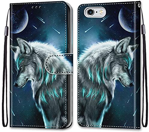 nancencen Kompatibel mit iPhone 6 / iPhone 6s Handyhülle, PU Leder Flip Cover Wallet Hülle (Anti-Fall) Anwendbar iPhone 6 / iPhone 6s - Schwarzer Wolf