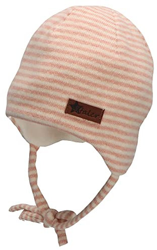 Sterntaler Baby Mädchen Beanie Baby Beanie Ringel Mütze - Beanie Baby, Kinderbeanie - aus Strick mit Ohrenklappen und Bindeband - rosa, 37