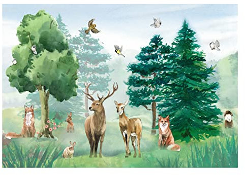 Vlies Fototapete Wald Tiere Wie Gemalt Waldtiere Kinderzimmer Mädchen Kinder Kindertapete Wandtapete Vlies Tapete UV-Beständig Montagefertig (312x219 cm - 3 Bahnen)