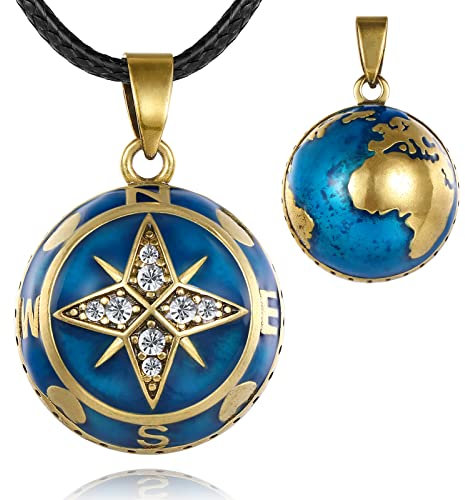 EUDORA Harmony Boule Carte Grossesse Collier pour Femme, Boussole Mexicaine Bola Carillon Ange Appelant Médaillon Cloche Pendentif Bijoux Cadeau de Fête des Mères pour Maman, 30 Pouces + 45 Pouces