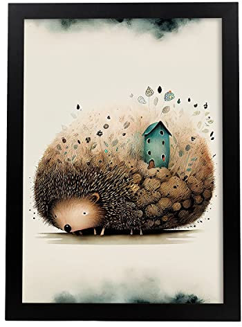 Nacnic Igel Poster im Präzisionsstil. Illustrationen süßer schlafender Tiere in warmen Farben für Kinderzimmer. Innenarchitektur und Dekoration. A4.