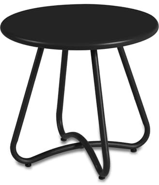 YIYAN Outdoor Side Tables, Resistant Steel Patio Side Table,Small Round End Table for Patio Balcony Porch Garden (Black)