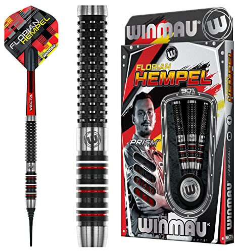 WINMAU Florian Hempel 19 Gramm Fass/21 Gramm Full professionelles Steeltip Wolfram Darts Set mit Flüge und Shafts (Stiele)