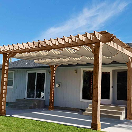 Patio 3'W x 12'L Waterproof Pergola Canopy Shade Cover Replacement Fabric, Retractable Sun Shades Cloth with Slide-On Wire Cable Hardware for Outdoor Gazebo Deck Porch, Beige
