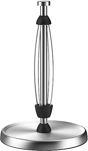 Porta asciugamani di carta da lavoro, strappo con una mano, in acciaio inossidabile, base ponderata, argento, supporto per rotolo di carta con meccanismo a cricchetto, per cucina, bagno, fattoria