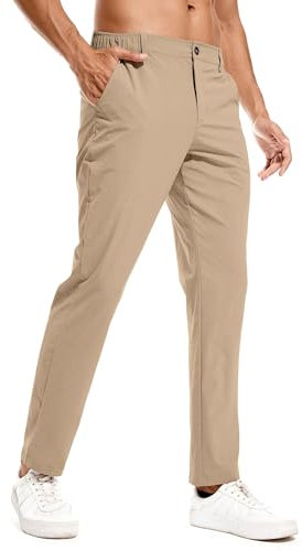 Men's Golf Trousers Waterproof Straight Fit Golf Pants Lightweight Stretch Outdoor Pants with Pockets Casual Pants for Golfing Khaki-36