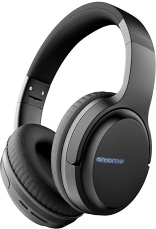 AMORNO Bluetooth Headphones Over Ear, 110 Hours Playtime Wireless Headphones with Mic, Foldable Adjustable Lightweight HiFi Stereo Headset for Cellphone/PC/Work/Travel/Home/Office (Black)