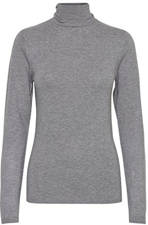 ICHI IHMafa Damen Strickpullover Rollkragenpullover Pullover mit Rollkragen Rippbündchen Feinstrick Slim fit, Größe:XXL, Farbe:Grey Melange (10020)