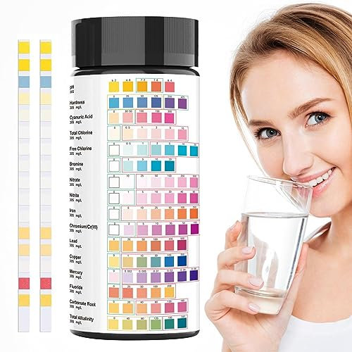 Teksome Kit d'analyse de la qualité de l'eau | Kit de Test d'eau Potable 16 en 1 | Kit de Test de Plomb d'eau, 100 Bandes, pour Eau Potable, dureté,