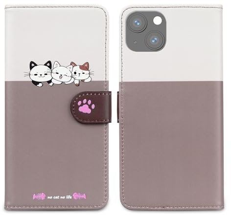 YKTO Animal Pattern Flip Phone Case for Apple iPhone 13 mini Genuine Leather Magnetic Folio Case Wallet Card Slot Flip Case Full Cover Flip Protective Case，Gray