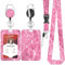 Amaxiu Porte Carte Retractable Avec Cordon, porte ID badge d'identité avec lanière amovible et porte badge en rouleau rétractable pour enseignant infirmière médecin étudiant (marbre rose)