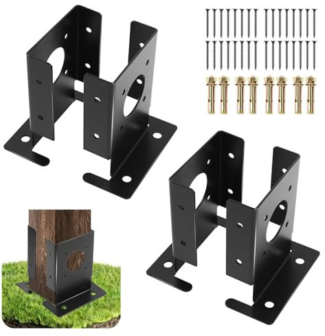 4 verstellbare robuste Holzzaun-Pergola-Pfosten-Basishalterungen, 4 x 4 schwarze Pfostenanker für Deckgeländer, Briefkasten, langlebig, einfach zu bedienen