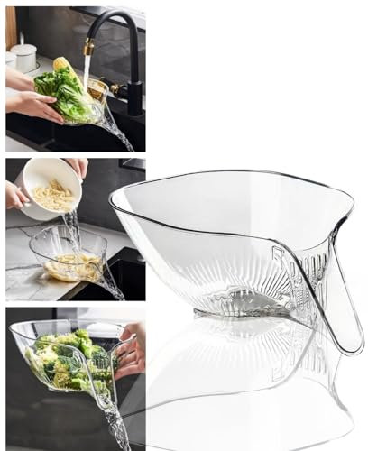 MOTEERLLU Cestino di scarico multifunzionale con beccuccio, filtro per lavello da cucina, imbuto per alimenti, accessori da cucina e accessori gadget per lavare frutta e verdura (trasparente)